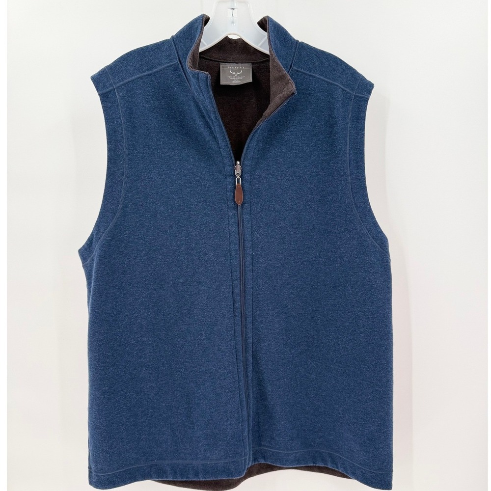 AGE OF WISDOM Reversible Full Zip Vest Blue Brown Sleeveless Jacket Extra Large